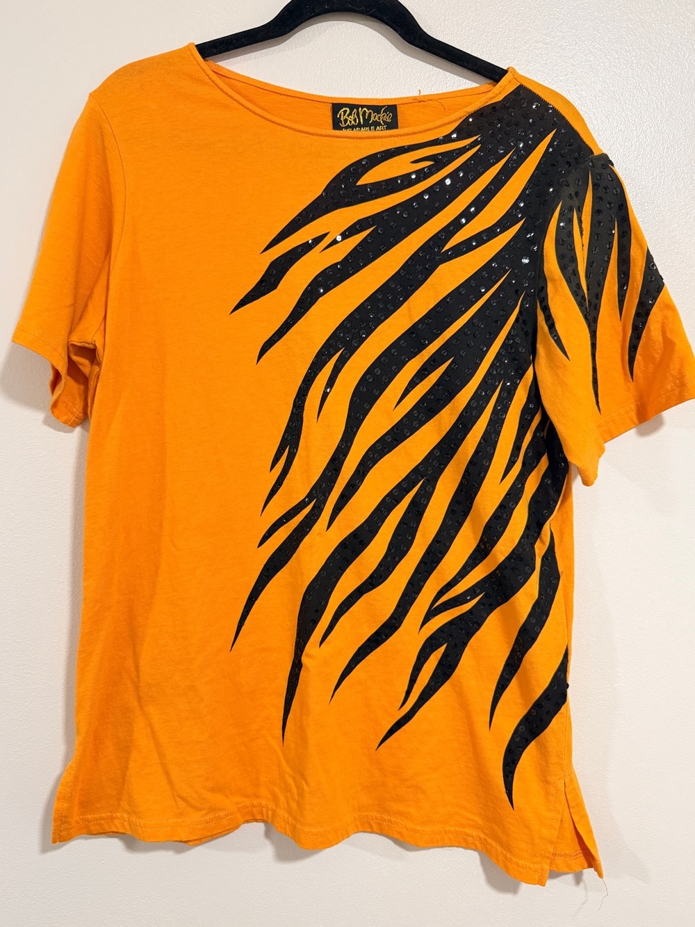 Bob Mackie Sequin Womens Oversized Top size Small Mustard Art To Wear Casual Mod